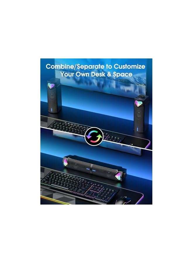 Computer Speakers, Bluetooth Computer Soundbar with HiFi Stereo & RGB Lighting - USB Powered Speakers for Desktop, Monitor, Phone, PC, Laptop - Includes C Adapter - Image 3
